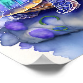 花にカラフル囲まれた可愛い亀 ポスター (角)