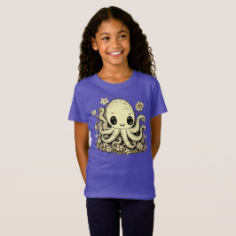 花にタコかわいい動物デザイン Tシャツ