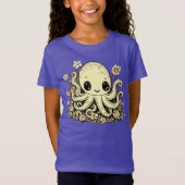 花にタコかわいい動物デザイン Tシャツ (正面)