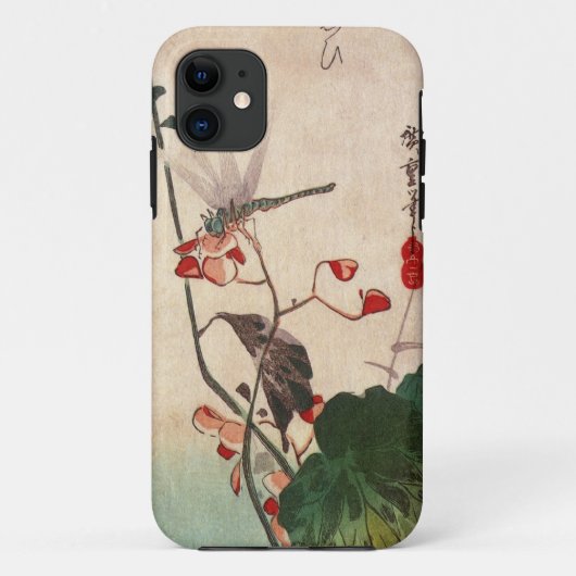 花にトンボ、広重のトンボおよび花、Hiroshige、Ukiyo-e Case-Mate iPhoneケース (裏面)