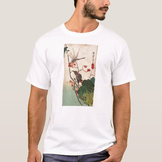 花にトンボ,広重トンボと花,広重,浮世絵 Tシャツ (正面)