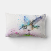 花にハミングバードの水色 |カスタム ランバークッション (裏面)