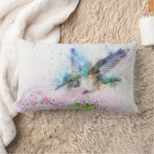 花にハミングバードの水色 |カスタム ランバークッション (ブランケット)