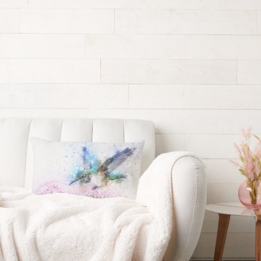 花にハミングバードの水色 |カスタム ランバークッション (ソファ)