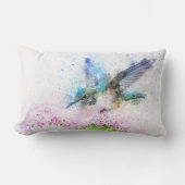 花にハミングバードの水色 |カスタム ランバークッション (正面)