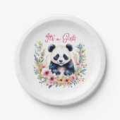 花にパンダのクマ女の子の女の子 ペーパープレート (正面)