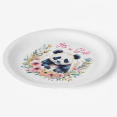 花にパンダのクマ女の子の女の子 ペーパープレート (アングル)