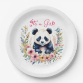 花にパンダのクマ女の子の女の子 ペーパープレート (正面)