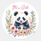 花にパンダのクマ女の子の女の子 ラウンドシール (正面)