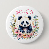 花にパンダのクマ女の子の女の子 缶バッジ (正面)