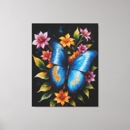 花に咲く青い蝶 キャンバスプリント