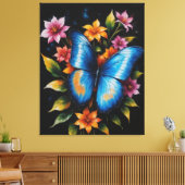 花に咲く青い蝶 キャンバスプリント (インサイチュ (リビング))