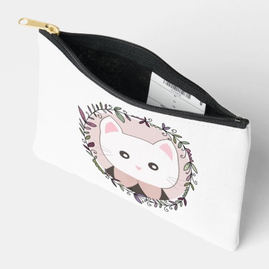 花に囲まれたかわいい子パーソナライズされた猫 アクセサリーポーチ (見開き)