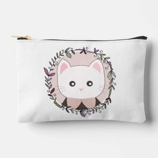 花に囲まれたかわいい子パーソナライズされた猫 アクセサリーポーチ (正面)