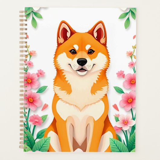 花に囲まれたエレガントな犬の肖像画 プランナー手帳 (正面)