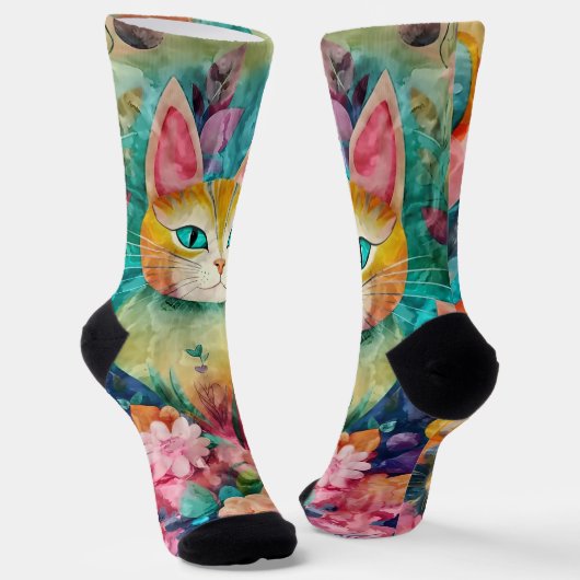 花に囲まれたグリーンアイの猫 ソックス (傾斜あり)