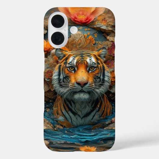 花に囲まれたトラのカバー Case-Mate iPhoneケース (裏面)