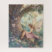 花に囲まれたピンク色の魅惑的な妖精 ジグソーパズル (縦)