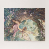 花に囲まれたピンク色の魅惑的な妖精 ジグソーパズル (横)