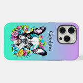 花に囲まれたボストンテリアパーソナライズされた iPhoneケース (裏面横)