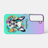 花に囲まれたボストンテリアパーソナライズされた SAMSUNG GALAXYケース (裏面横)