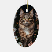 花に囲まれたメーンクーンキャット セラミックオーナメント (右)