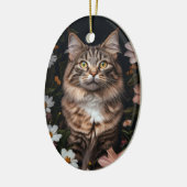 花に囲まれたメーンクーンキャット セラミックオーナメント (左)