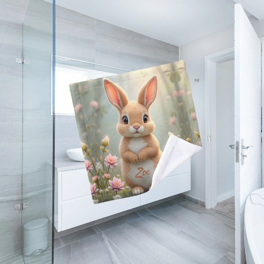 花に囲まれた可愛い小さなバニー、子供 ウォッシュタオル