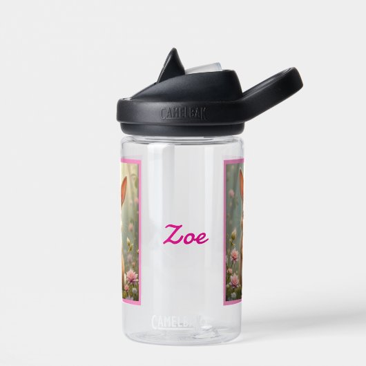 花に囲まれた可愛い小さなバニー、子供 ウォーターボトル (左面)