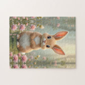 花に囲まれた可愛い小さなバニー、子供 ジグソーパズル (横)