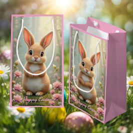 花に囲まれた可愛い小さなバニー、子供 スモールペーパーバッグ