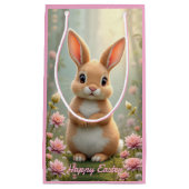 花に囲まれた可愛い小さなバニー、子供 スモールペーパーバッグ (正面)