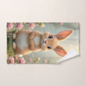 花に囲まれた可愛い小さなバニー、子供 ハンドタオル (ハンドタオル)