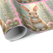 花に囲まれた可愛い小さなバニー、子供 ラッピングペーパー (ロールコーナー)