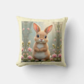 花に囲まれた可愛らしい小さなバニー クッション (正面)