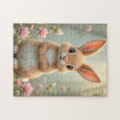 花に囲まれた可愛らしい小さなバニー ジグソーパズル (横)