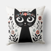 花に囲まれた大きな目をもつ黒猫 クッション (裏面)