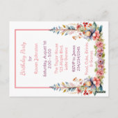 花に囲まれた子ギツネの女の子の誕生日パーティー ポストカード (裏面)