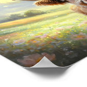 花に囲まれた幸せな高地鮮やか牛 ポスター (角)