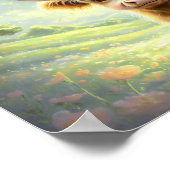 花に囲まれた幸せな高地鮮やか牛 ポスター (角)