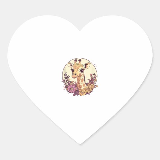 花に囲まれた愛らしいキリン_7 ハートシール (正面)
