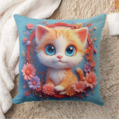 花に囲まれた愛らしい漫画カラフル猫 クッション (ブランケット)