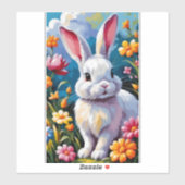 花に囲まれた愛らしい白い鮮やかバニー シール (シート)