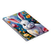 花に囲まれた愛らしい白い鮮やかバニー ノートブック (右側)