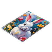 花に囲まれた愛らしい白い鮮やかバニー ノートブック (左側)