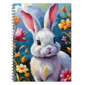 花に囲まれた愛らしい白い鮮やかバニー ノートブック (正面)