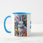 花に囲まれた愛らしい白い鮮やかバニー マグカップ (左)