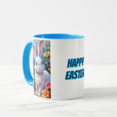 花に囲まれた愛らしい白い鮮やかバニー マグカップ (正面左)