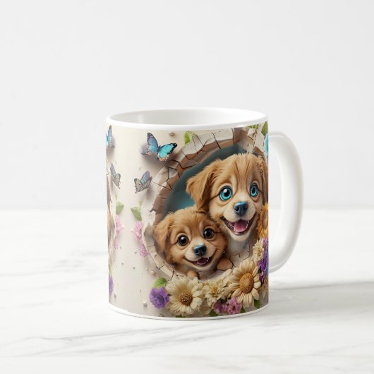 花に囲まれた母の日の子犬カラフルたち コーヒーマグカップ (正面右)
