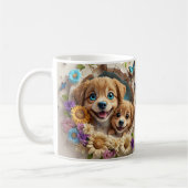 花に囲まれた母の日の子犬カラフルたち コーヒーマグカップ (左)